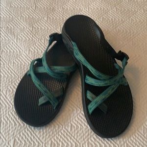 Teal strap Chacos. 8